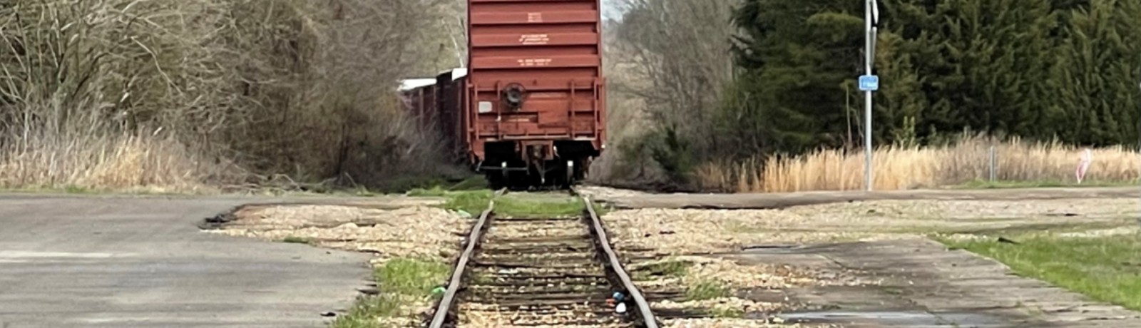 Train on train tracks near downtown Hugo, OK.